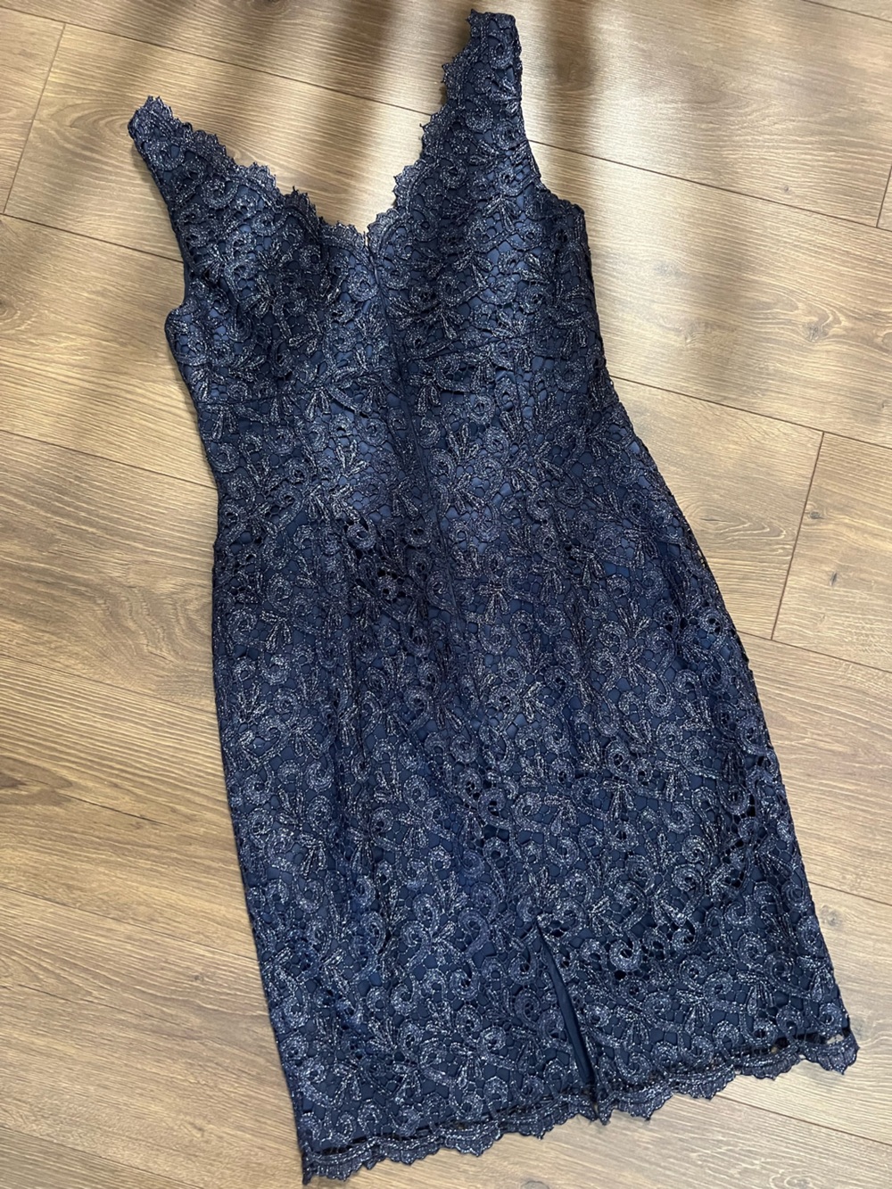 Adrianna Papell Live From The Red Carpet Navy Metallic Lace Dress 6⁠ - Picture 5 of 10